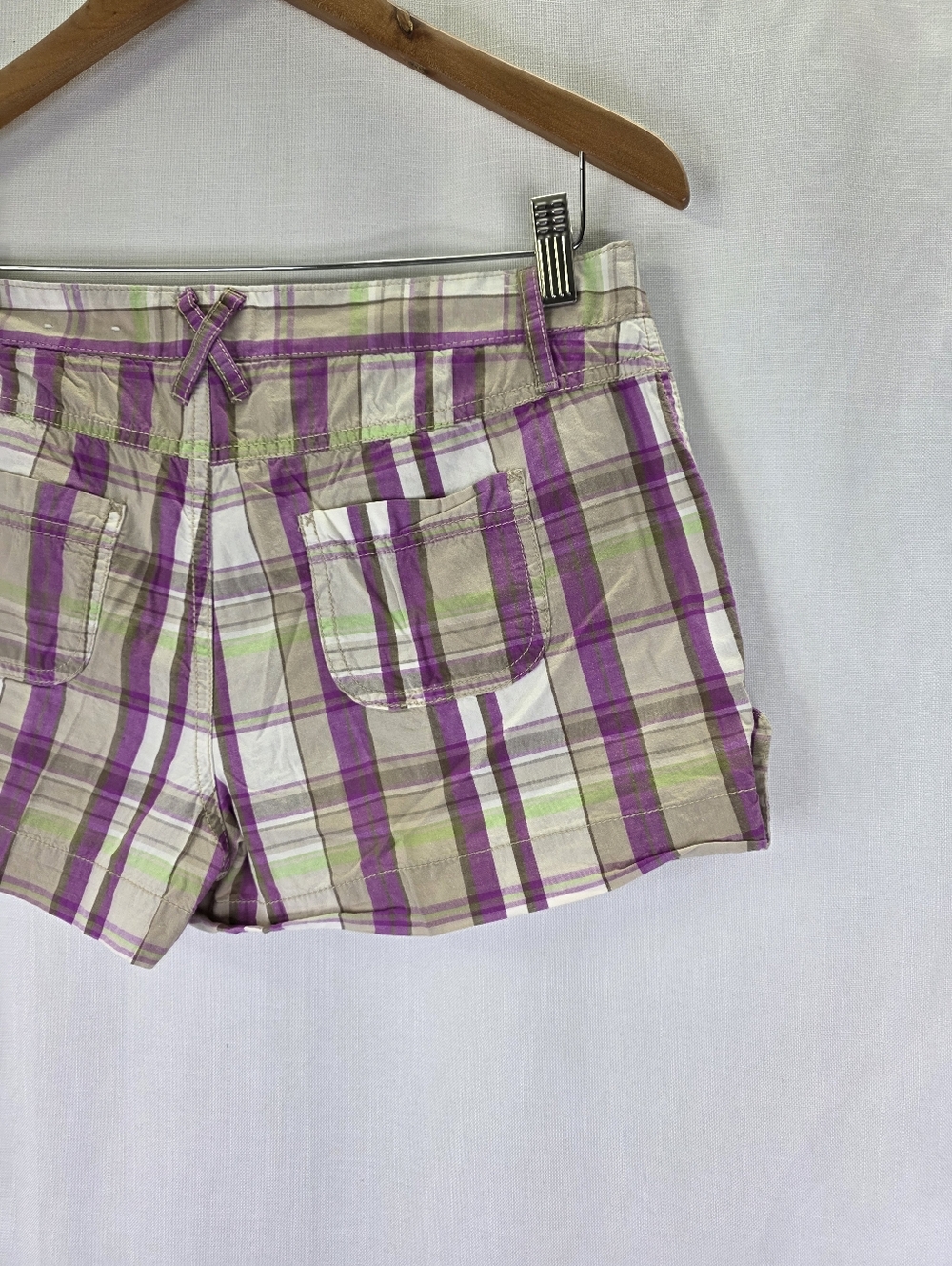 SO Y2k Vintage Low Rise Preppy Plaid Mini Shorts Pink Green Size 9 Juniors 2000s - Picture 10 of 13